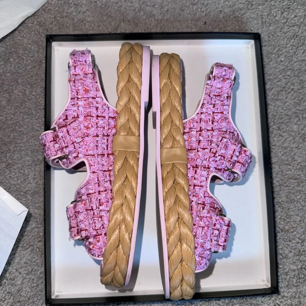 Authentic Chanel Pink Tweed Dad Sandals ( pre-owned ) - Picture 2 of 6